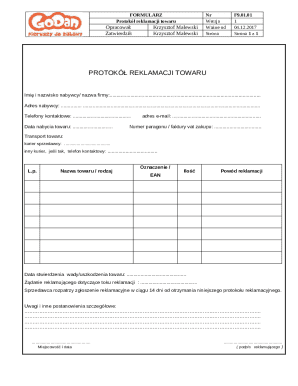 Product Complaint Protocol Form F9.01.01