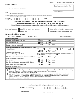 Immunohematological Examination Order Form