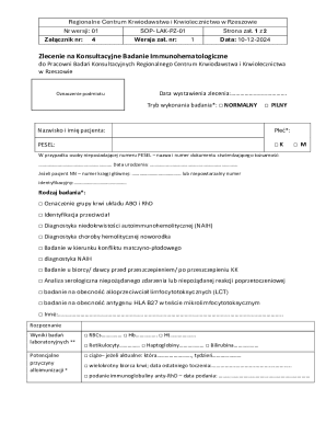 Zlecenie na Konsultacyjne Badanie Immunohematologiczne