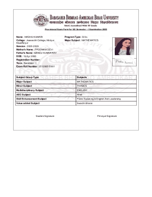 Provisional Exam Form for UG Semester - I Examination 2025