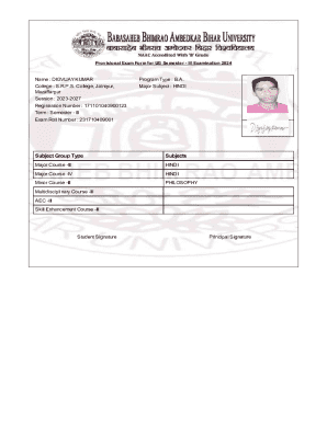 Provisional Exam Form for UG Semester III