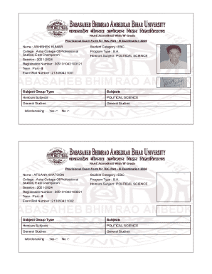 Provisional Exam Form for TDC Part - III Examination 2024
