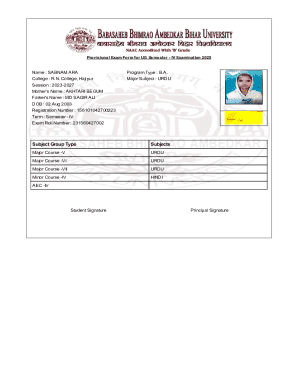Provisional Exam Form for UG Semester IV