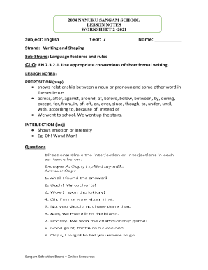 English Lesson Notes Worksheet