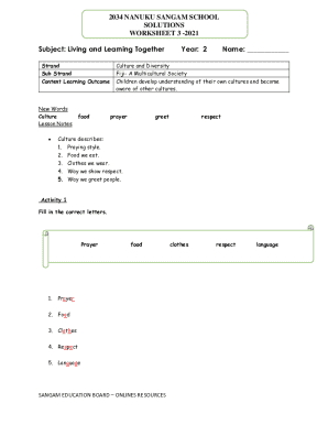 Fiji Multicultural Society Worksheet