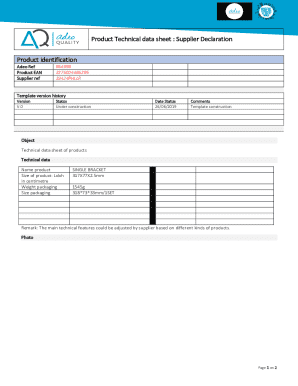 Supplier Declaration Technical Data Sheet