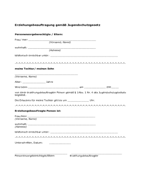 German Youth Protection Act Authorization Form