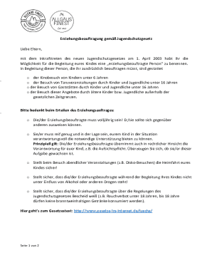 Erziehungsbeauftragung gemäß Jugendschutzgesetz