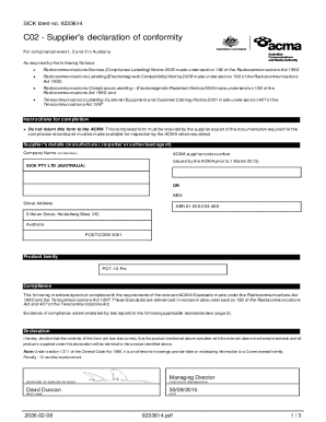 Supplier's Declaration of Conformity