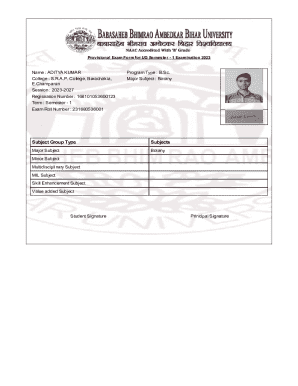 Provisional Exam Form for UG Semester 1