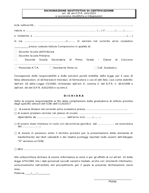 Italian School Employment Declaration Form