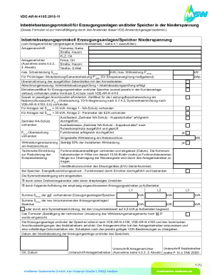 VDE-AR-N 4105:2018-11 Inbetriebsetzungsprotokoll