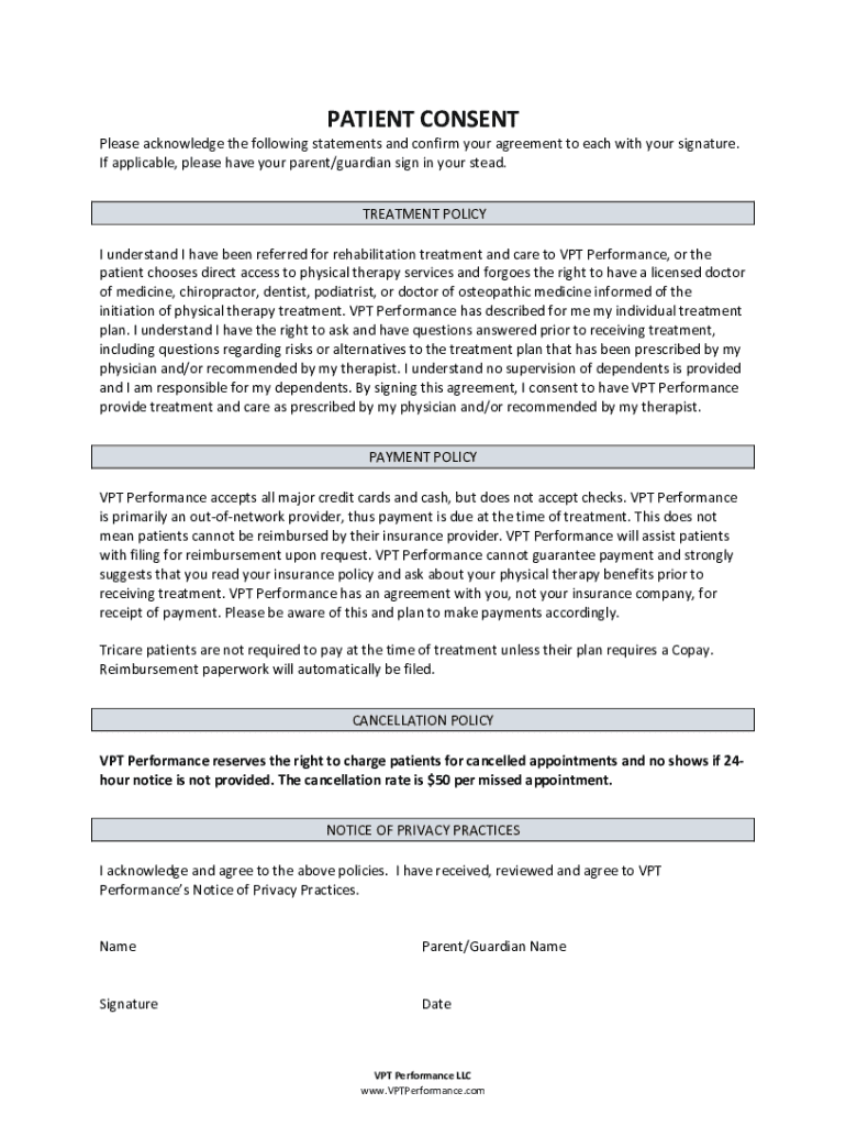 Patient Consent Form for Physical Therapy - Blank Fillable Template ...
