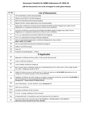 MBBS Admissions Document Checklist