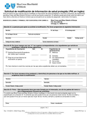 Blue Cross and Blue Shield of Illinois PHI Modification Request Form