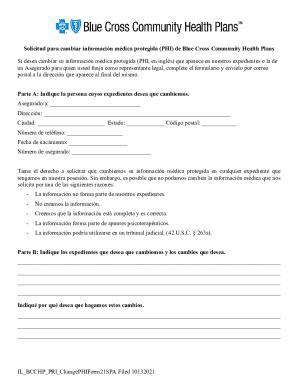 Blue Cross PHI Change Request Form