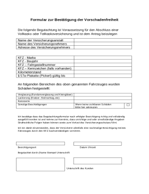 German Car Insurance Damage Confirmation Form