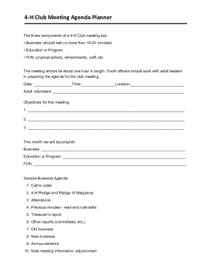 4-H Club Meeting Agenda Planner