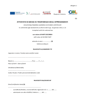 Vocational Training Learning Outcomes Certificate