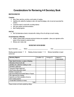 4-H Secretary Book Review Form