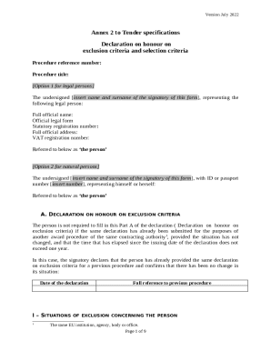 EU Declaration of Honour on Exclusion Criteria