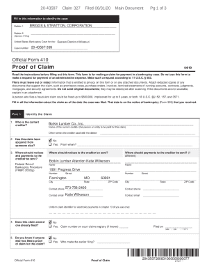US Bankruptcy Proof of Claim Form