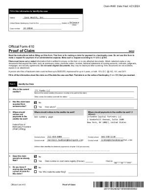 US Bankruptcy Court Proof of Claim Form 410