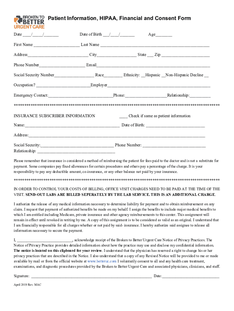 Patient Information and Consent Form - Blank Fillable Template | Fill ...