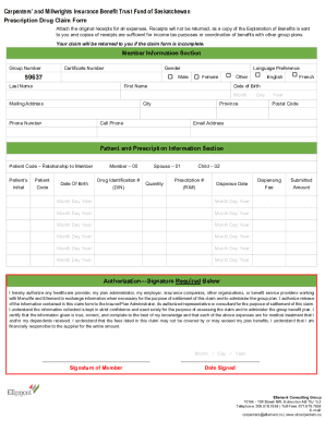 Carpenters’ and Millwrights Insurance Benefit Trust Fund of Saskatchewan Prescription Drug Claim Form