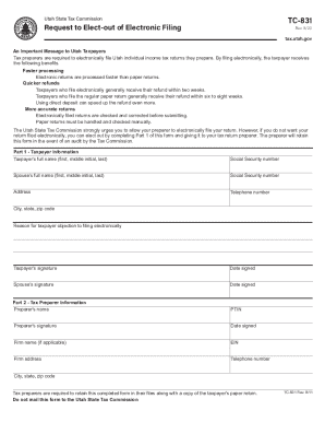 Utah Taxpayer Electronic Filing Opt-Out Form