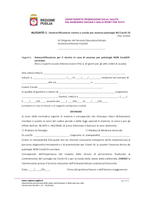 Italian School Reentry Self-Certification Form