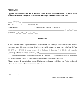 Italian School Reentry Self-Certification Form