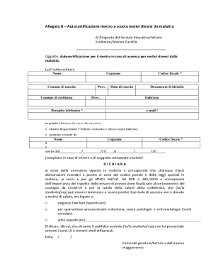 Italian School Reentry Self-Certification Form