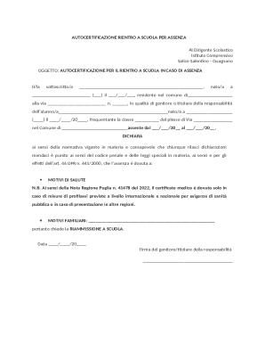 Autocertificazione Rientro a Scuola
