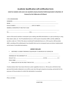Academic Qualification Self-Certification Form