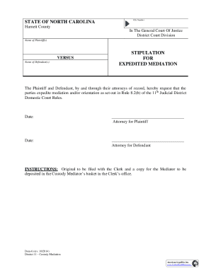 North Carolina Expedited Mediation Stipulation