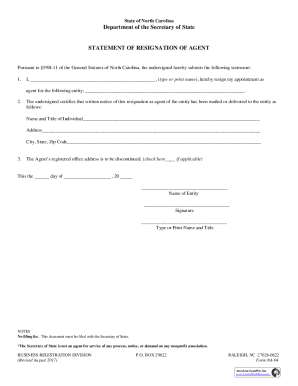 North Carolina Agent Resignation Form