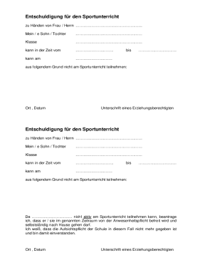 German PE Excuse Note