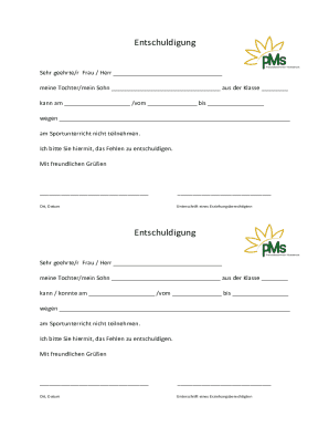 German PE Excuse Note