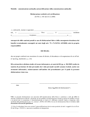 Italian Anti-Mafia Self-Certification Form