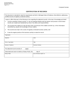 Michigan Certification of Records