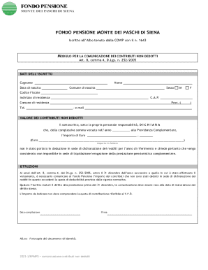 Fondo Pensione Monte dei Paschi di Siena Non-Deductible Contributions Form
