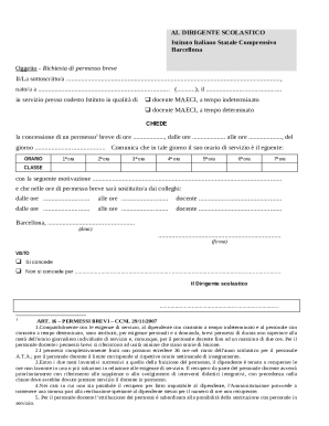 Italian School Short Leave Request Form