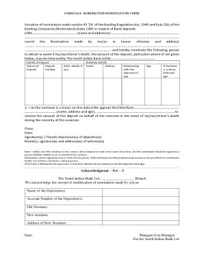 Bank Deposit Nomination Modification Form