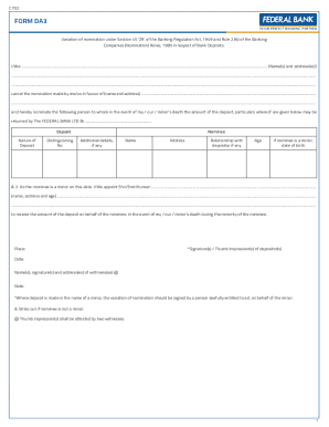 Bank Deposit Nomination Variation Form