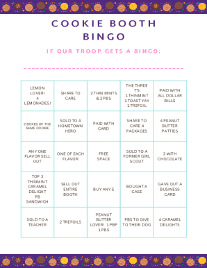 Girl Scout Cookie Bingo Form