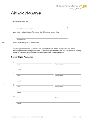 Kindergarten Pickup Permission Form