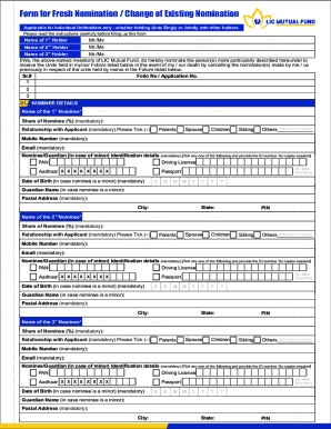 LIC Mutual Fund Nomination Form