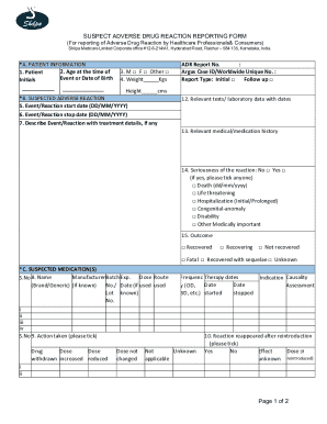 Suspect Adverse Drug Reaction Reporting Form