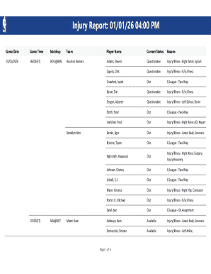 NBA Injury Report Template